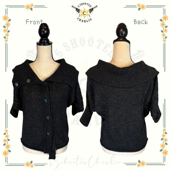 BKE Knit Batwing Short Sleeve Full Snap Sweater Charcoal Womens Size Medium Soft - Picture 1 of 7